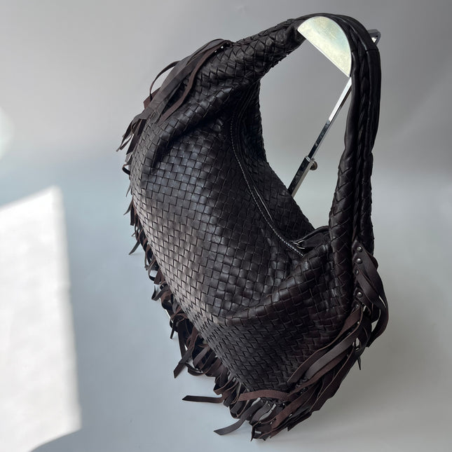 Bottega Veneta Veneta Fringed Hobo Large Dark Chocolate Brown Leather 47cm