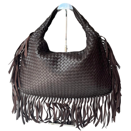 Bottega Veneta Veneta Sac hobo frangé Grand Marron Chocolat Foncé 47cm Cuir d'agneau