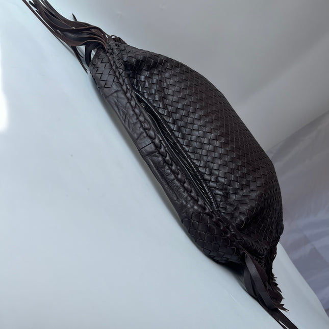 Bottega Veneta Veneta Fringed Hobo Large Dark Chocolate Brown Leather 47cm