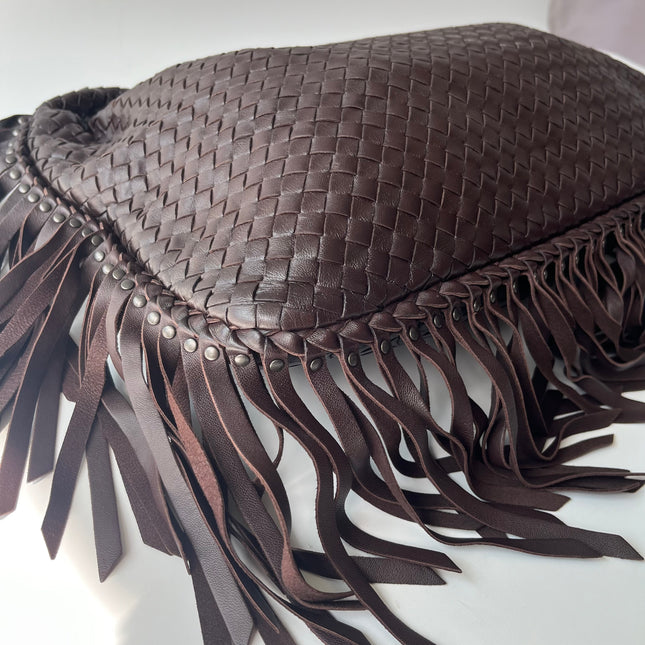 Bottega Veneta Veneta Fringed Hobo Large Dark Chocolate Brown Leather 47cm