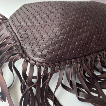 Bottega Veneta Veneta Sac hobo frangé Grand Marron Chocolat Foncé 47cm Cuir d'agneau