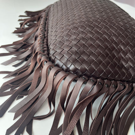 Bottega Veneta Veneta Sac hobo frangé Grand Marron Chocolat Foncé 47cm Cuir d'agneau