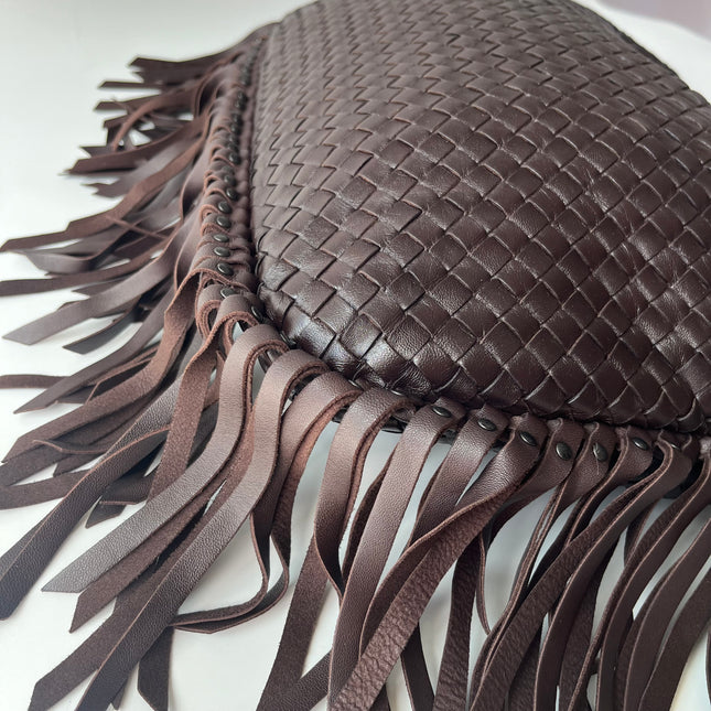Bottega Veneta Veneta Fringed Hobo Large Dark Chocolate Brown Leather 47cm