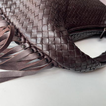 Bottega Veneta Veneta Sac hobo frangé Grand Marron Chocolat Foncé 47cm Cuir d'agneau