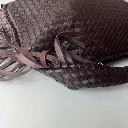 Bottega Veneta Veneta Sac hobo frangé Grand Marron Chocolat Foncé 47cm Cuir d'agneau