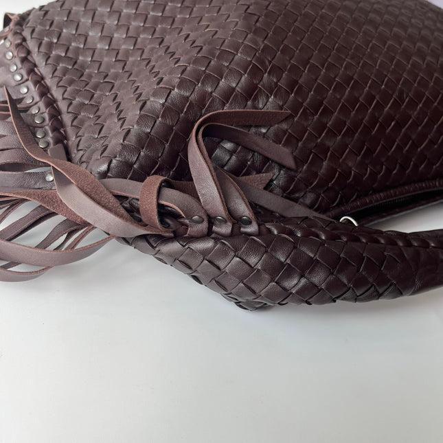 Bottega Veneta Veneta Fringed Hobo Large Dark Chocolate Brown Leather 47cm
