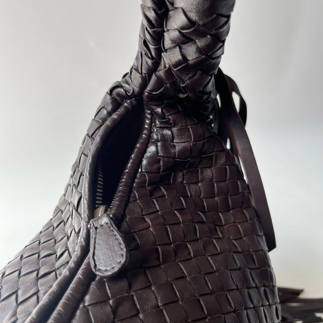 Bottega Veneta Veneta Fringed Hobo Large Dark Chocolate Brown Leather 47cm