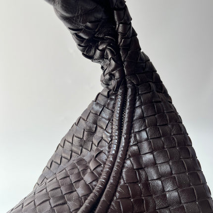 Bottega Veneta Veneta Sac hobo frangé Grand Marron Chocolat Foncé 47cm Cuir d'agneau