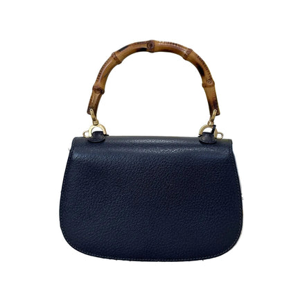 Gucci Bamboo 1947 Vintage Small Navy Grained Leather Top Handle Bag
