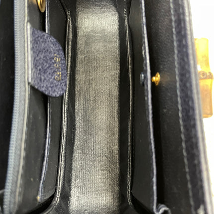 Gucci Bamboo 1947 Vintage Small Navy Grained Leather Top Handle Bag