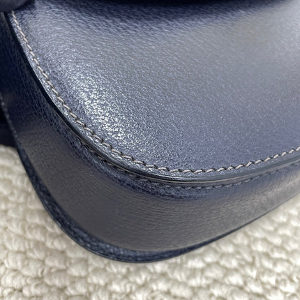 Gucci Bamboo 1947 Vintage Small Navy Grained Leather Top Handle Bag