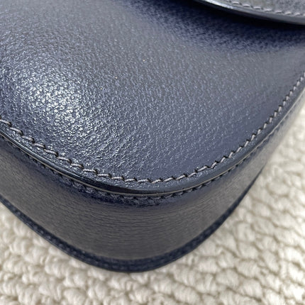 Gucci Bamboo 1947 Vintage Small Navy Grained Leather Top Handle Bag