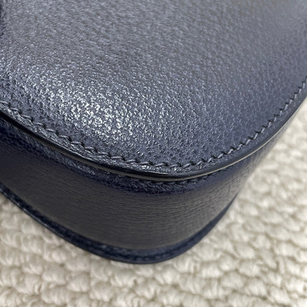 Gucci Bamboo 1947 Vintage Small Navy Grained Leather Top Handle Bag