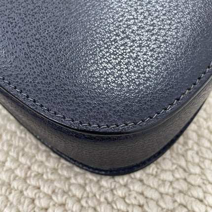 Gucci Bamboo 1947 Vintage Small Navy Grained Leather Top Handle Bag