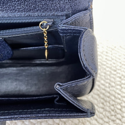 Gucci Bamboo 1947 Vintage Small Navy Grained Leather Top Handle Bag