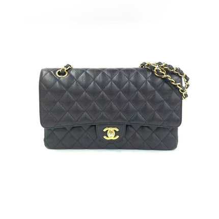Chanel Classic Flap Medium Black Caviar Leather Double Flap Gold Hardware