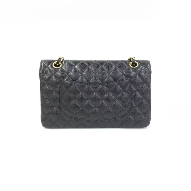 Chanel Classic Flap Medium Black Caviar Leather Double Flap Gold Hardware