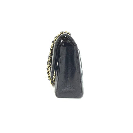 Chanel Classic Flap Medium Black Caviar Leather Double Flap Gold Hardware