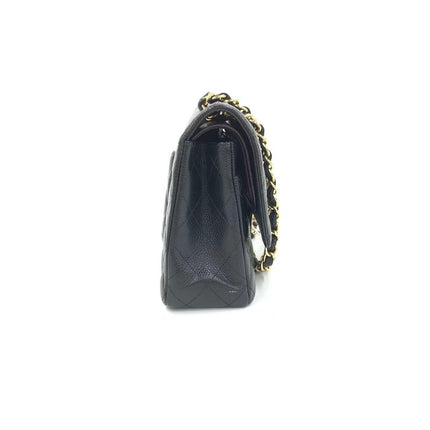 Chanel Classic Flap Medium Black Caviar Leather Double Flap Gold Hardware