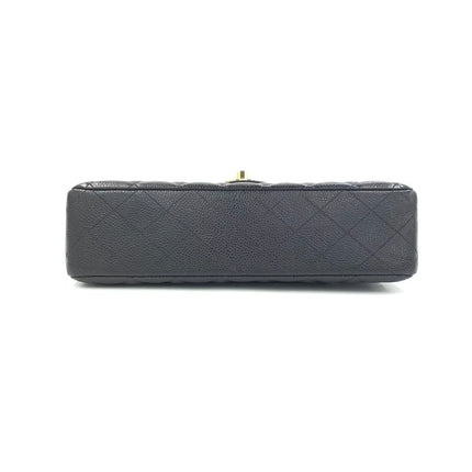 Chanel Classic Flap Medium Black Caviar Leather Double Flap Gold Hardware