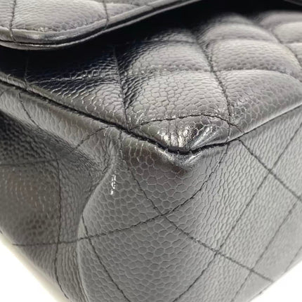 Chanel Classic Flap Medium Black Caviar Leather Double Flap Gold Hardware