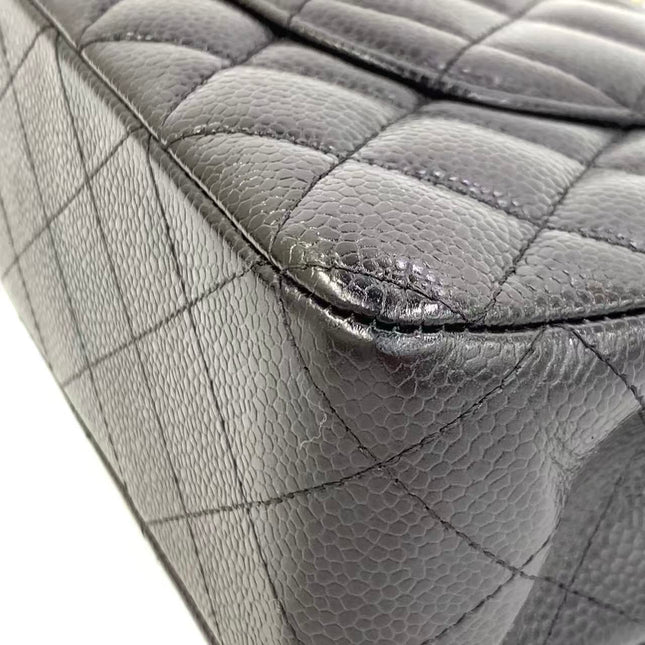 Chanel Classic Flap Medium Black Caviar Leather Double Flap Gold Hardware
