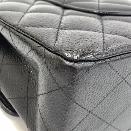 Chanel Classic Flap Medium Black Caviar Leather Double Flap Gold Hardware