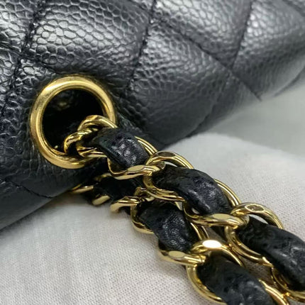 Chanel Classic Flap Medium Black Caviar Leather Double Flap Gold Hardware