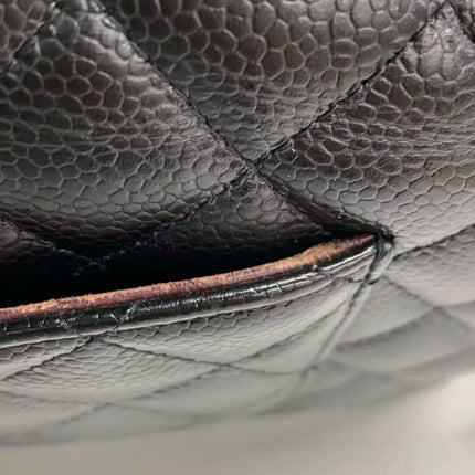 Chanel Classic Flap Medium Black Caviar Leather Double Flap Gold Hardware