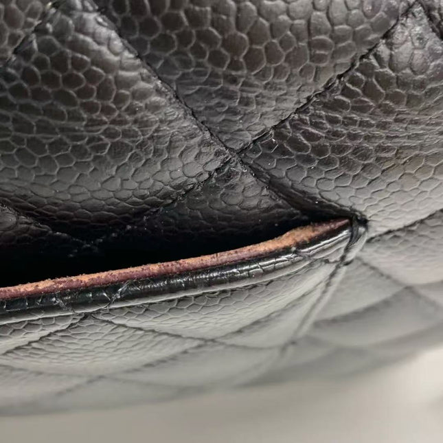 Chanel Classic Flap Medium Black Caviar Leather Double Flap Gold Hardware