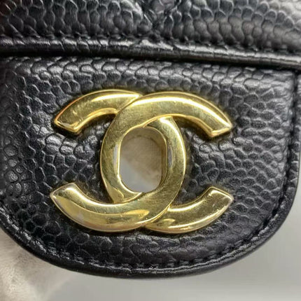 Chanel Classic Flap Medium Black Caviar Leather Double Flap Gold Hardware