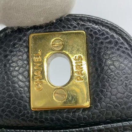 Chanel Classic Flap Medium Black Caviar Leather Double Flap Gold Hardware