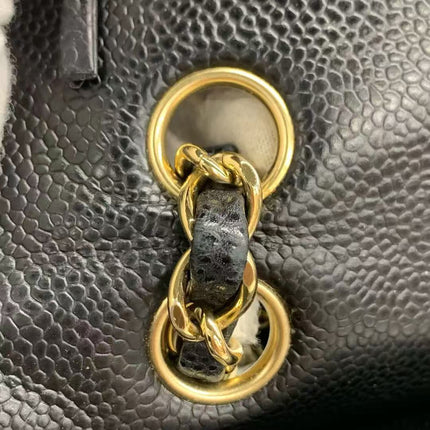 Chanel Classic Flap Medium Black Caviar Leather Double Flap Gold Hardware