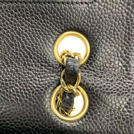Chanel Classic Flap Medium Black Caviar Leather Double Flap Gold Hardware