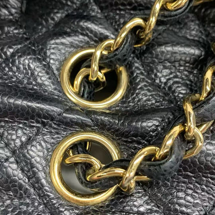Chanel Classic Flap Medium Black Caviar Leather Double Flap Gold Hardware