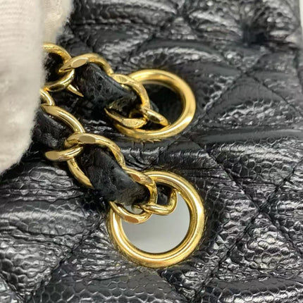 Chanel Classic Flap Medium Black Caviar Leather Double Flap Gold Hardware