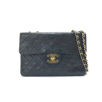 Vendu : Chanel Classic Flap Grand modèle, Agneau noir, vintage 1994, logo Mega CC plaqué or 24 carats