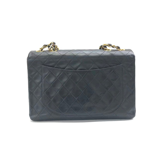Chanel Classic Flap Large 1994 Vintage Black Lambskin Leather 24k Gold Plated Mega CC Logo