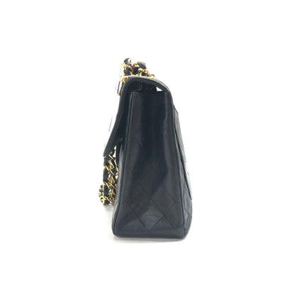 Vendu : Chanel Classic Flap Grand modèle, Agneau noir, vintage 1994, logo Mega CC plaqué or 24 carats