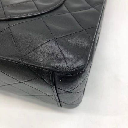 Vendu : Chanel Classic Flap Grand modèle, Agneau noir, vintage 1994, logo Mega CC plaqué or 24 carats