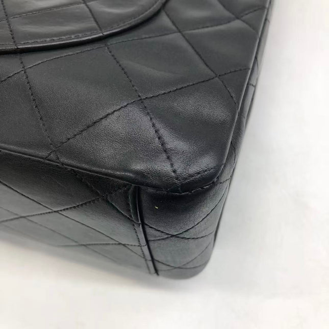 Chanel Classic Flap Large 1994 Vintage Black Lambskin Leather 24k Gold Plated Mega CC Logo