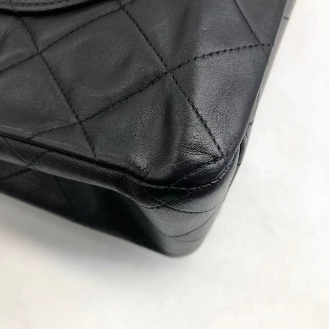 Chanel Classic Flap Large 1994 Vintage Black Lambskin Leather 24k Gold Plated Mega CC Logo