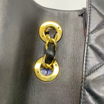 Vendu : Chanel Classic Flap Grand modèle, Agneau noir, vintage 1994, logo Mega CC plaqué or 24 carats