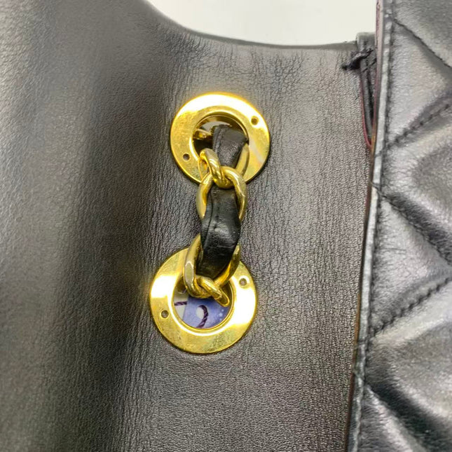 Chanel Classic Flap Large 1994 Vintage Black Lambskin Leather 24k Gold Plated Mega CC Logo