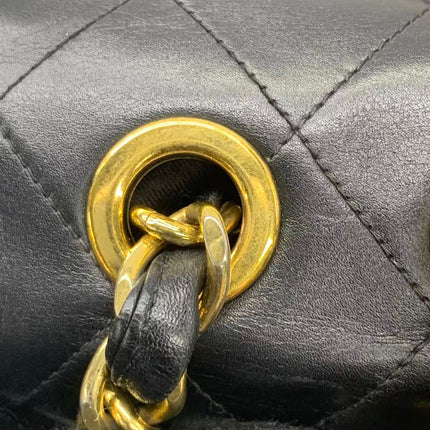 Vendu : Chanel Classic Flap Grand modèle, Agneau noir, vintage 1994, logo Mega CC plaqué or 24 carats