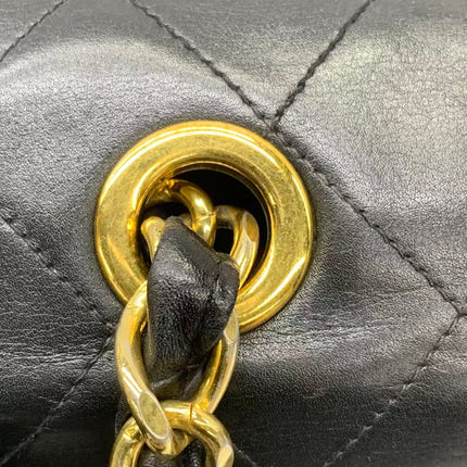 Vendu : Chanel Classic Flap Grand modèle, Agneau noir, vintage 1994, logo Mega CC plaqué or 24 carats