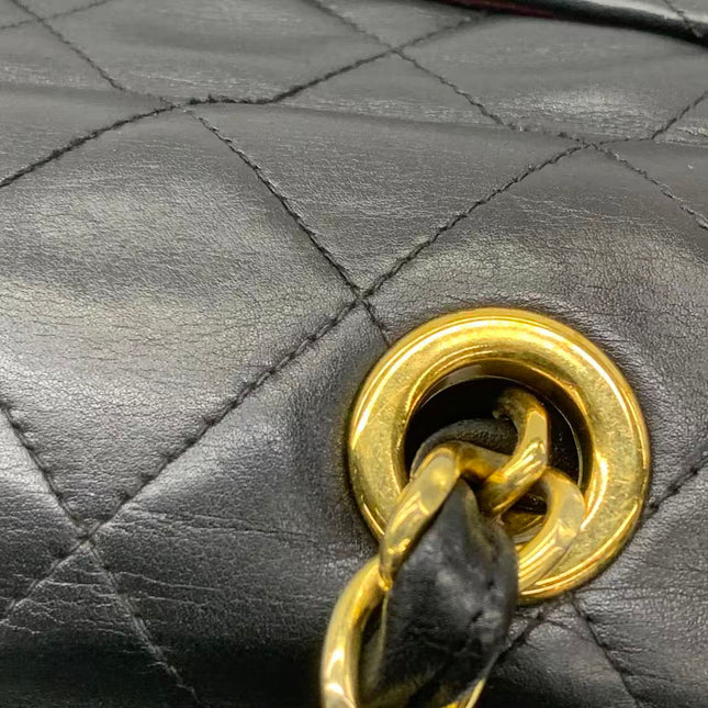 Chanel Classic Flap Large 1994 Vintage Black Lambskin Leather 24k Gold Plated Mega CC Logo