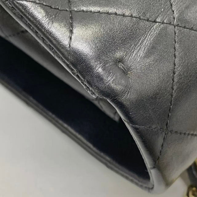 Chanel Classic Flap Large 1994 Vintage Black Lambskin Leather 24k Gold Plated Mega CC Logo