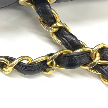 Vendu : Chanel Classic Flap Grand modèle, Agneau noir, vintage 1994, logo Mega CC plaqué or 24 carats