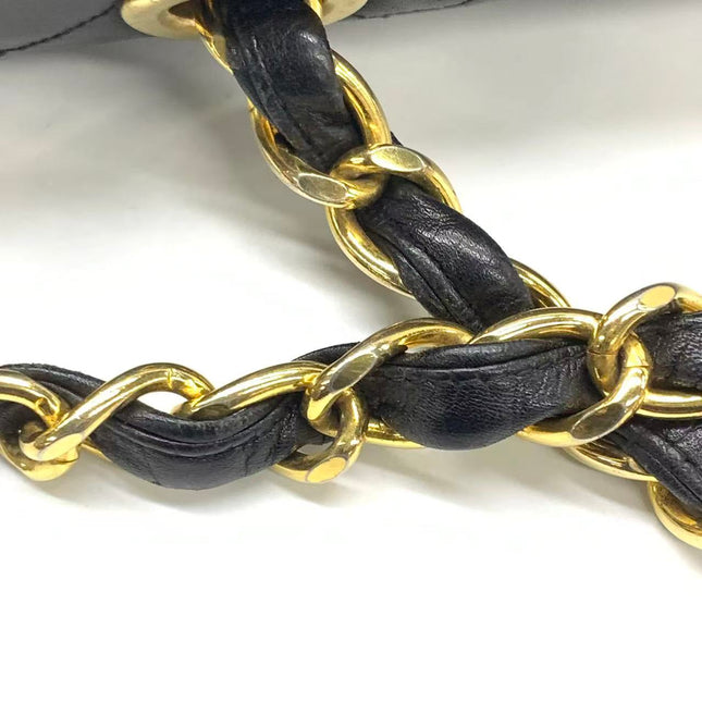 Chanel Classic Flap Large 1994 Vintage Black Lambskin Leather 24k Gold Plated Mega CC Logo